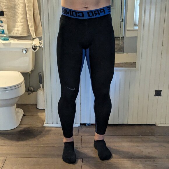 Mens Nike Pro Combat Black/Neon Yellow Hyperwarm Compression Running Tights L - Picture 5 of 11